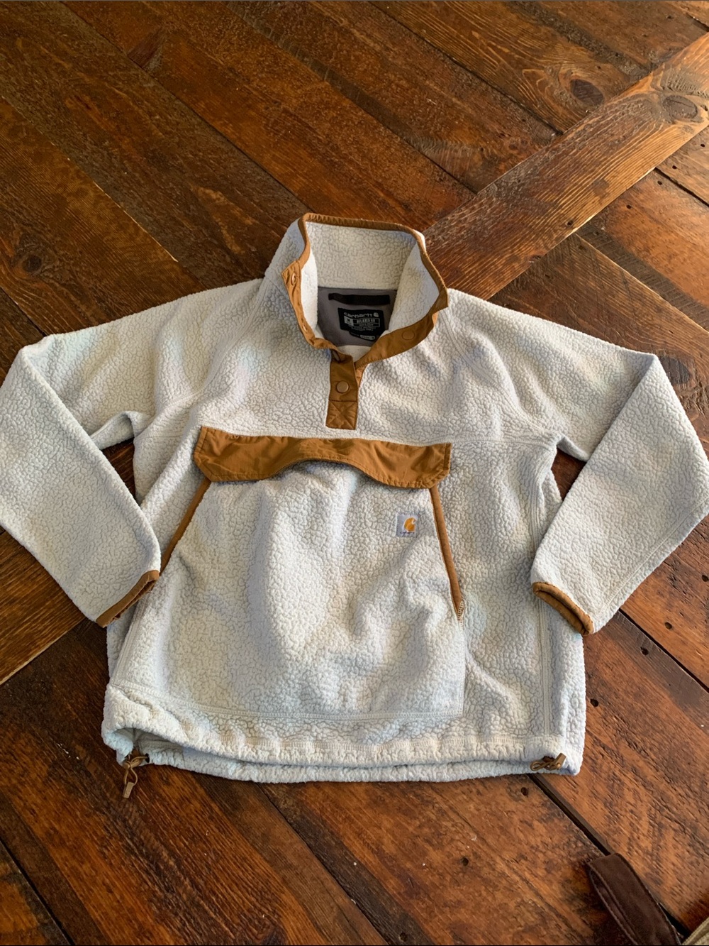 Carhartt Kids Cream Sherpa Pullover with Brown Trim Accents